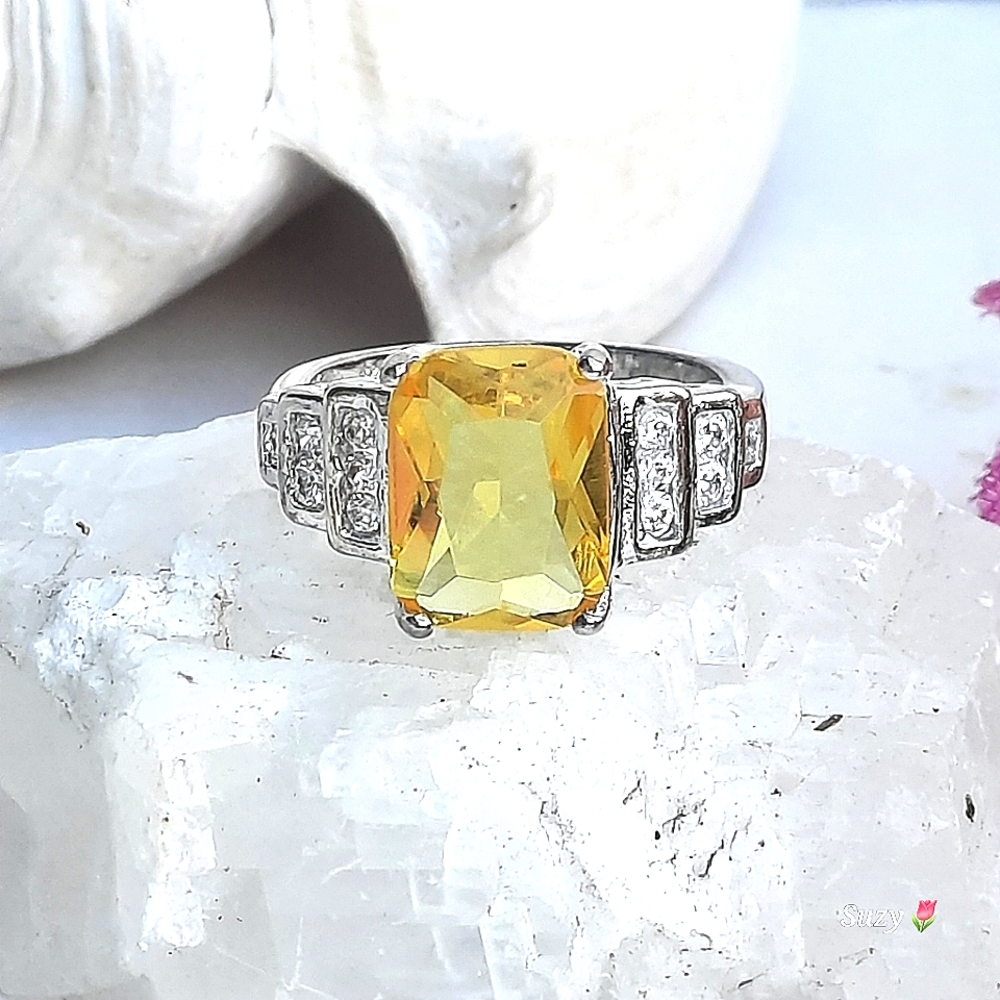 925 Cocktail Ring, Citrine Yellow, Silver